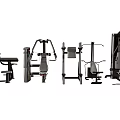 Various Types Of Professional Fitness Equipment With Multifunctional Training Machines And Benches
