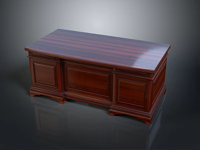 Elegant Dark Wooden Desk With Drawers Smooth Surface And Classic Design 3d model