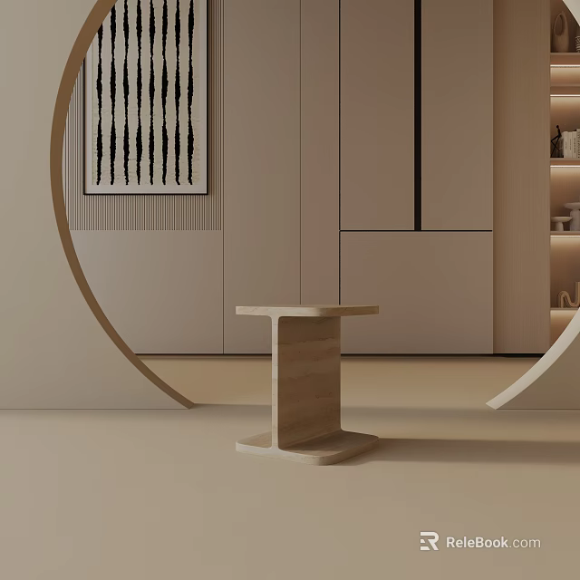 Modern Minimalist Wooden Side Table With Simple Design In Light Colored Interior And Decorative Art 3d model 