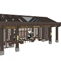 Classical Chinese Garden Landscape Featuring Traditional Carved Roof Lattice Windows And Decorative Columns