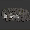 Cave Interior With Rocky Walls Waterfall Spider Webs And Green Moss
