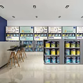 Modern Shopping Mall Wood Store With Bright Interior Display Shelves And Products