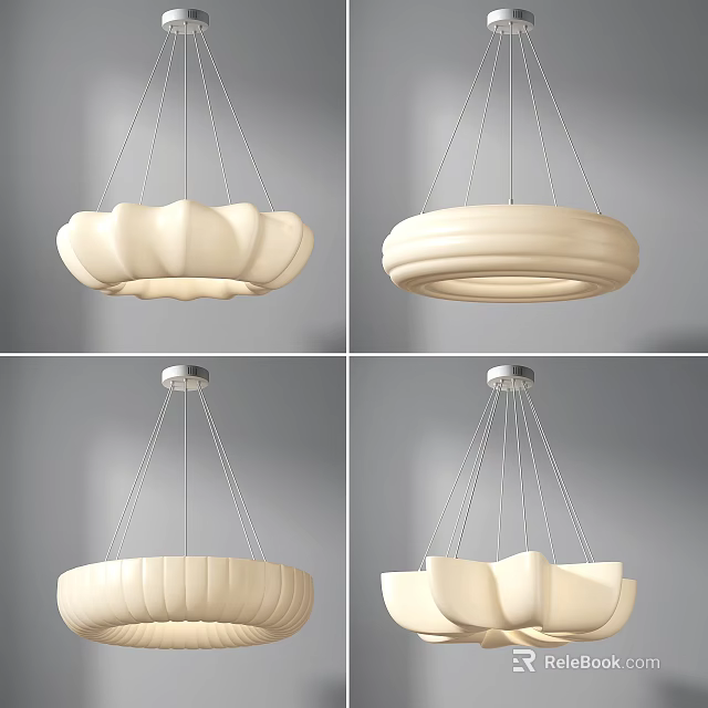 Minimalist White Ceramic Chandeliers With Petal Round And Striped Hanging Designs 3d model 