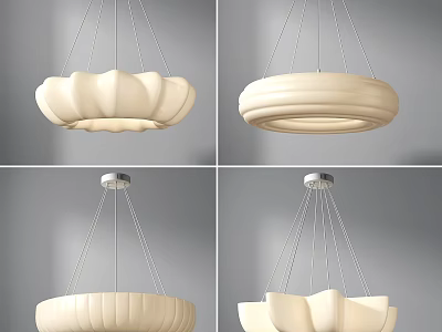 Minimalist White Ceramic Chandeliers With Petal Round And Striped Hanging Designs 3d model