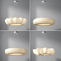 Minimalist White Ceramic Chandeliers With Petal Round And Striped Hanging Designs