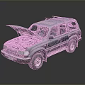 Gray Off Road SUV with Open Hood Displaying Engine and Roof Rack 3d model