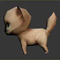 Low Poly Brown Kitten with Large Yellow Eyes Pointed Ears 3D Model on Dark Background
