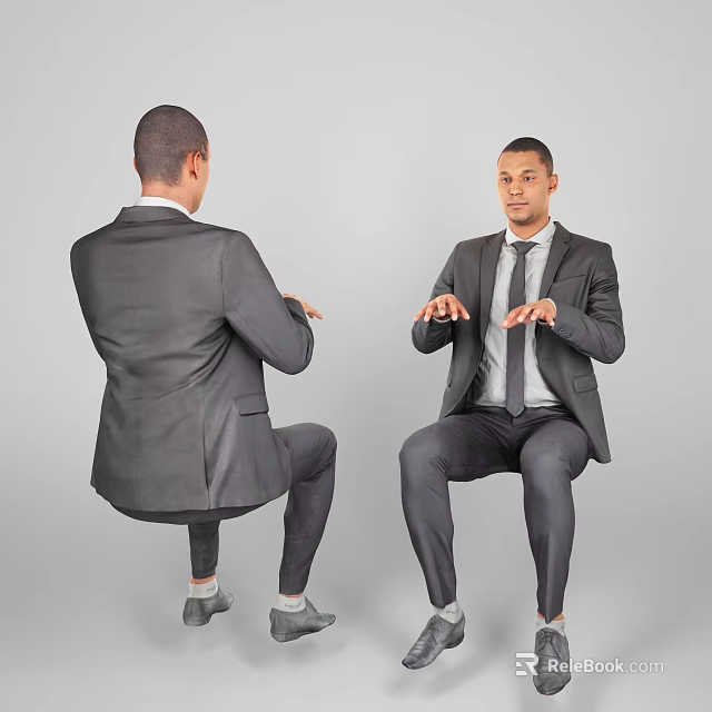 Men In Formal Suits Interacting While Sitting 3d model 