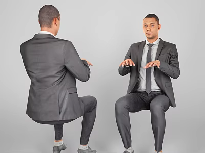 Men In Formal Suits Interacting While Sitting 3d model