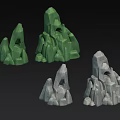 Rock Scenery Components With Green And Gray Irregular Shapes And Detailed Textures