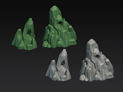 Rock Scenery Components With Green And Gray Irregular Shapes And Detailed Textures 3d model