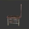 Vintage Kitchen Stove Design With Four Burners Drawers Cabinet Doors And Chimney