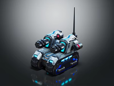 Futuristic Sci Fi Tank With Dual Cannons Blue Lights And Antenna Design 3d model