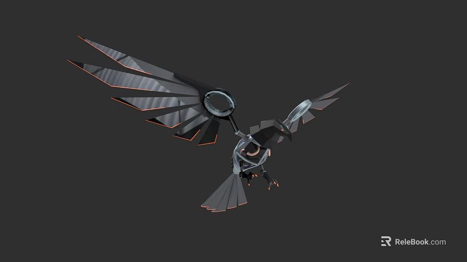 Mechanical Bird Game and Movie Character with Geometric Wings and Metallic Structure 3d model 