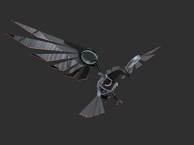 Mechanical Bird Game and Movie Character with Geometric Wings and Metallic Structure 3d model