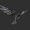 Mechanical Bird Game and Movie Character with Geometric Wings and Metallic Structure
