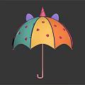 Colorful Unicorn Horn Umbrella with Purple Ears Pink Heart Patterns Gradient Canopy and Pink Handle