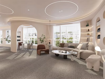 Modern Beauty Hair Salon Interior With Cozy Sofas Mirrors Green Plants And Warm Lighting 3d model