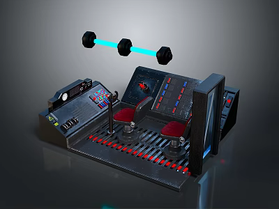 Futuristic Sci Fi Control Panel With Multiple Screens Red Seats And Blue Light Beams 3d model