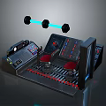 Futuristic Sci Fi Control Panel With Multiple Screens Red Seats And Blue Light Beams 3d model