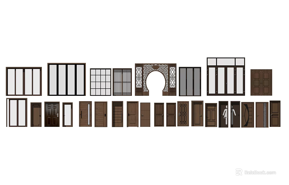 Various Styles Of Interior Swing Doors With Wooden And Glass Panel Designs 3d model 
