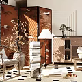 Modern Wooden Entryway Console Cabinet And Side Cabinet With Vase Books And Plant