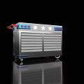 Stainless Steel Commercial Kitchen Mobile Cart with Drawers Red Handles Blue Buttons and White Stars
