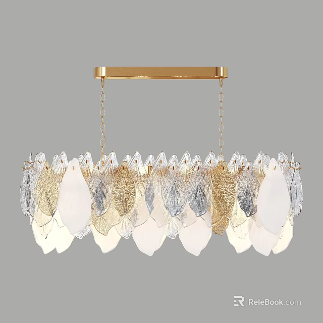 Elegant Modern Leaf Shaped Chandelier With Gold And Silver Glass Decorations 3d model 