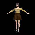 Woman Standing On Green Grass Wearing Yellow Top And Brown Skirt With Arms Outstretched
