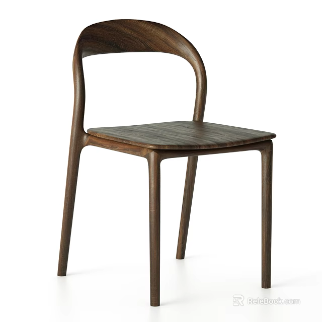 Minimalist Wooden Leisure Chair With Curved Backrest And Solid Wood Seat 3d model 