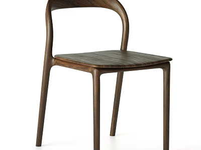Minimalist Wooden Leisure Chair With Curved Backrest And Solid Wood Seat 3d model