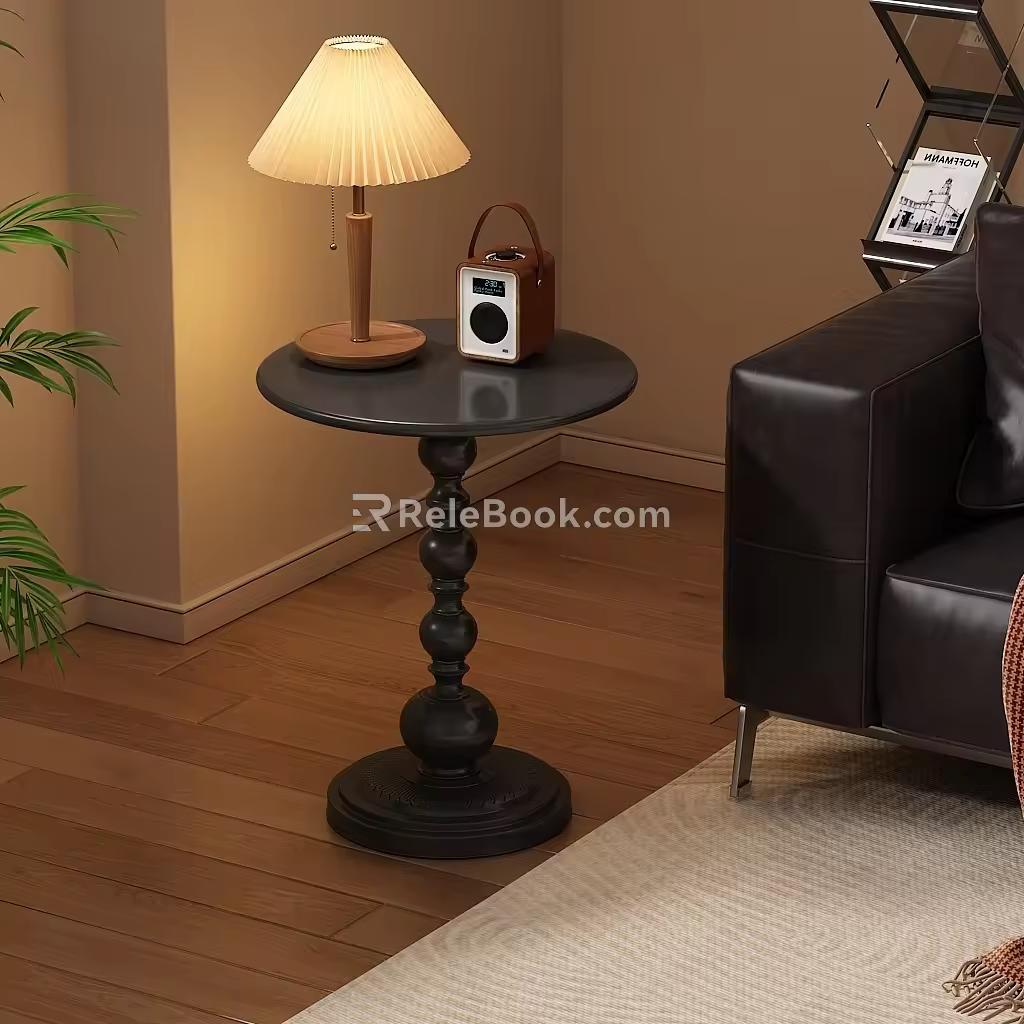 Coffee Table Round Machine Sofa Carpet Table Lamp Radio Potted Plant Storage Rack 3d model