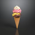 Colorful Ice Cream Cone With Multiple Flavors Whipped Cream And Sprinkles