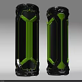 Two Black and Bright Green Cylindrical Weapons With Geometric Sturdy Shell Design 3d model