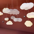 Multiple Cloud Shaped Chandeliers With Various Designs On Red Wall 3d model