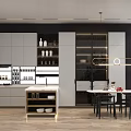 Modern Kitchen Interior With White Cabinets Island Black Dining Chairs Pendant Light And Wooden Floor
