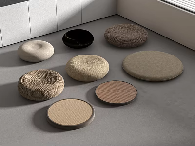 Round Floor Cushions in Various Colors and Textures for Modern Seating 3d model