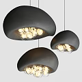 Three Modern Gray Mushroom Shaped Dome Pendant Lights With Inner Bulbs Hanging