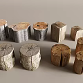 Wooden Tree Stump Stools with Natural Rustic Design and Textured Finish