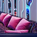 Modern KTV Interior Design With Neon Lights Large Screens And Comfortable Sofa