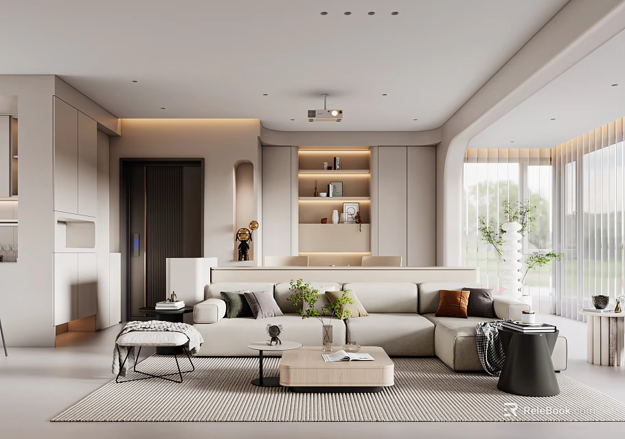 Modern Living Dining Room Interior Design With Sofa Coffee Table And Pendant Lights 3d model 