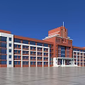Red Brick and White School Building with Multi Storey Large Windows and Front Plaza 3d model