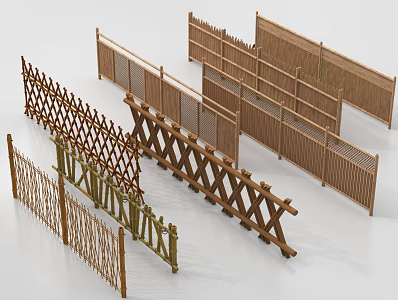 New Chinese Fence Solid Wood Railing Bamboo Fence Wall Wooden Fence Wooden Fence Wooden Fence Bamboo Fence Wooden Handrail 3d model