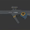 Futuristic Tactical Gun Featuring Scope Blue Yellow Accents And Modern Textured Design