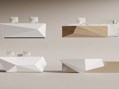 Modern Reception Desk Designs With Geometric Shapes And Wood Marble Finishes 3d model