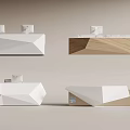 Modern Reception Desk Designs With Geometric Shapes And Wood Marble Finishes