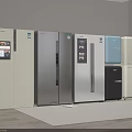 Modern Kitchen Refrigerators With Various Designs Colors And Sizes On 3d model