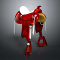 Red Equestrian Sports Saddle With White Seat Yellow Accents And Decorative Straps