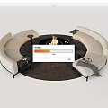 Modern Circular Sofa And Coffee Table Set With Fire Pit And Side Tables On Rug 3d model