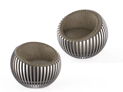 Round Single Sofa With Metal Striped Frame And Brown Woven Cushion 3d model